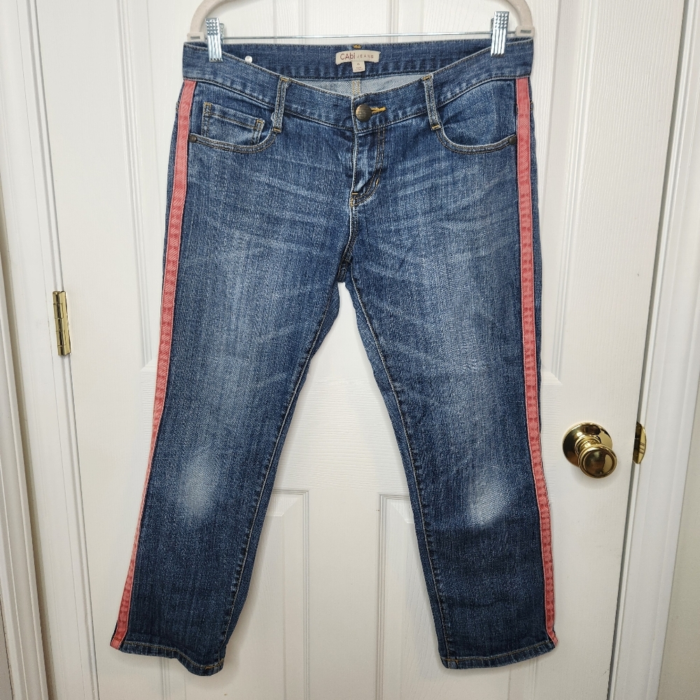 CAbi Jeans Capri Crop Style #327 Johnny Crop with Pink Red Stripe